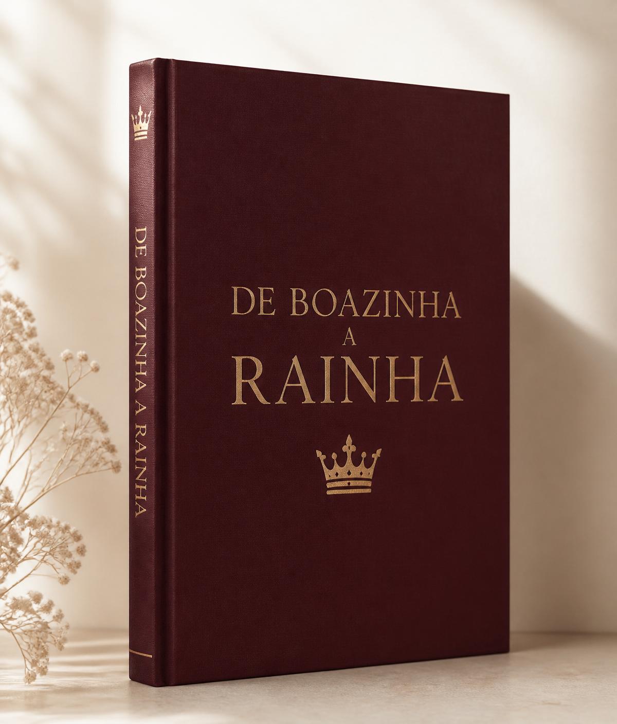 Livro De Boazinha a Rainha, capa vinho com título em ouro-champanhe